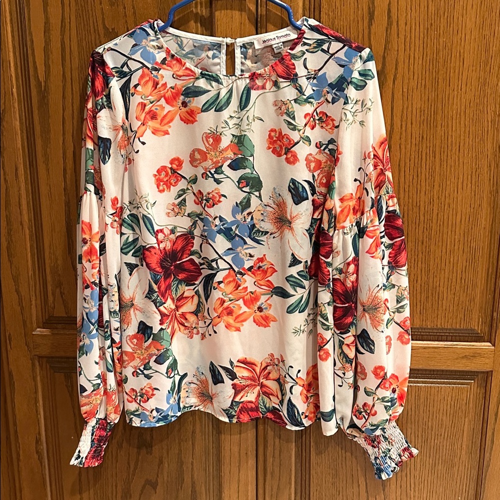 Jealous Tomato floral blouse bubble sleeves